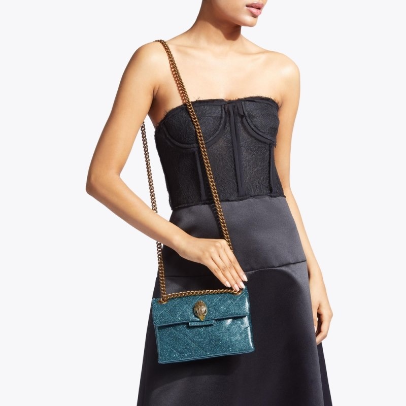 Borse Crossbody Donna Kurt Geiger London Mini Glitter Kensington Verde Acqua Italia | ZB14-867