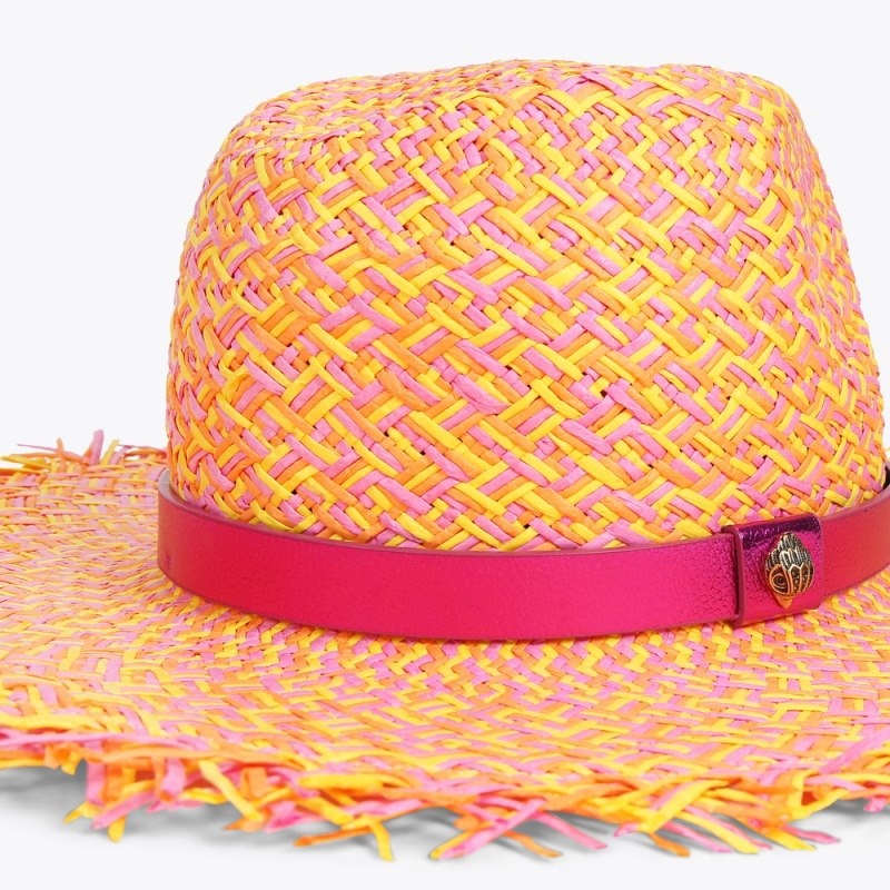 Cappelli Donna Kurt Geiger London Straw Fringed Fedora Rosa Italia | YG35-637