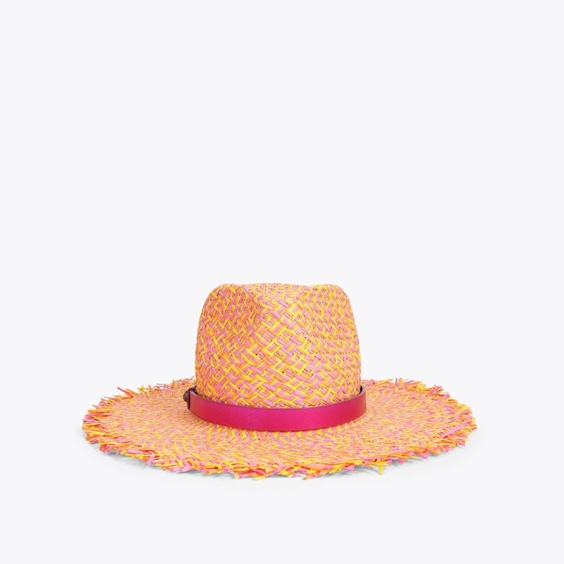 Cappelli Donna Kurt Geiger London Straw Fringed Fedora Rosa Italia | YG35-637