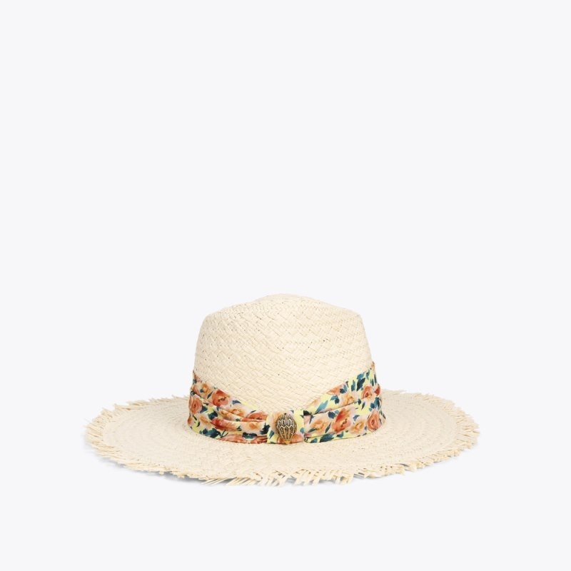 Cappelli Donna Kurt Geiger London Straw Band Fedora Beige Italia | RI62-145