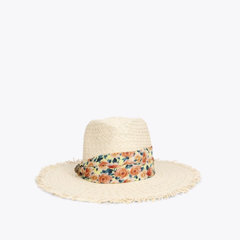 Cappelli Donna Kurt Geiger London Straw Band Fedora Beige Italia | RI62-145