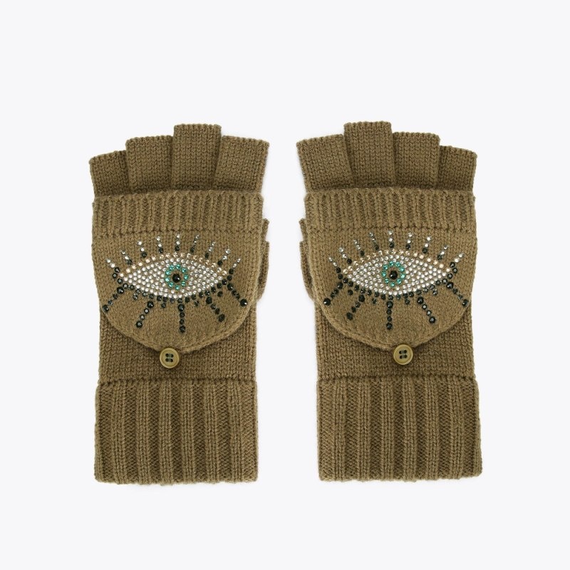 Guanti Donna Kurt Geiger London Evil Eye Mitten Khaki Italia | JY62-809