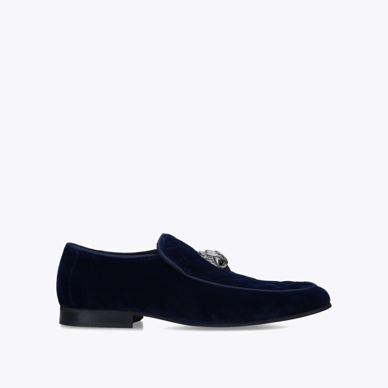 Scarpe da Sera Uomo Kurt Geiger London Hugh Eagle Velvet Blu Marino Italia | SA89-572