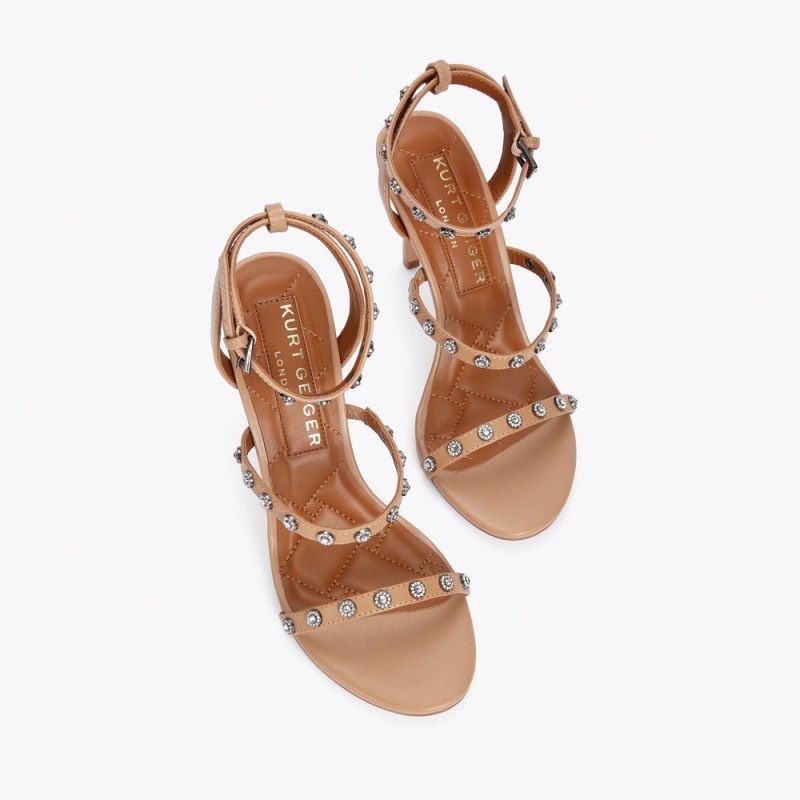 Tacchi Donna Kurt Geiger London Portia Crystals Sandal Camel Italia | BJ25-261